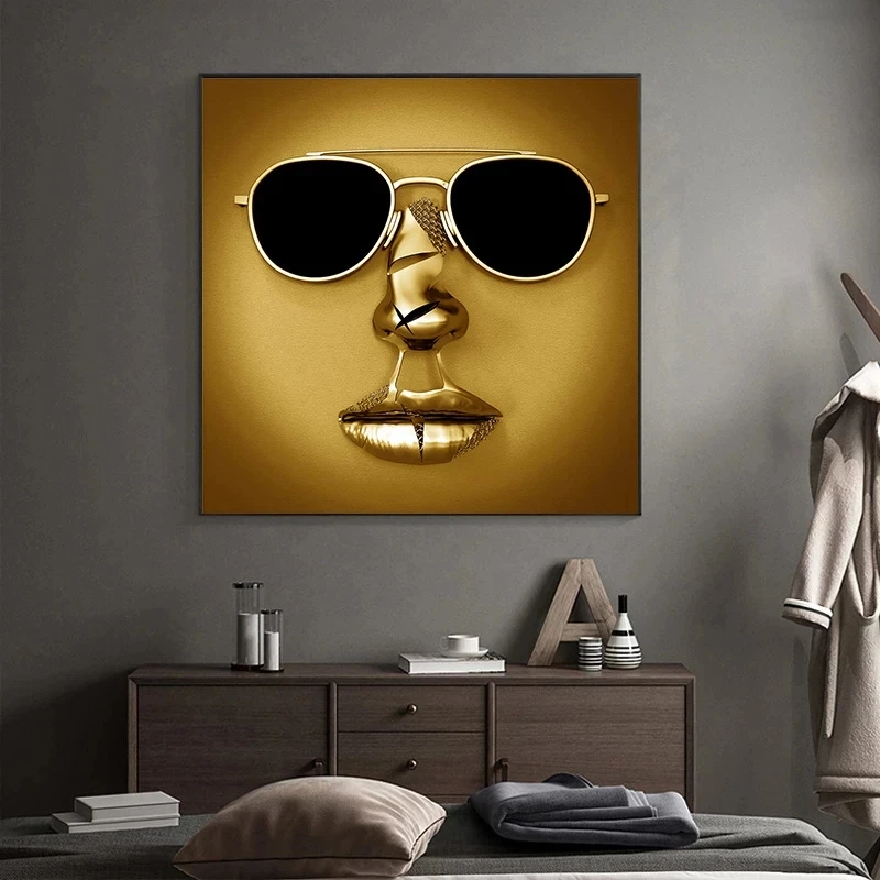 Nordic Couples Metal Figure Statue Abstract Art Canvas Painting Lover Sculpture Wall Hanging Painting for Living Room Home Decor