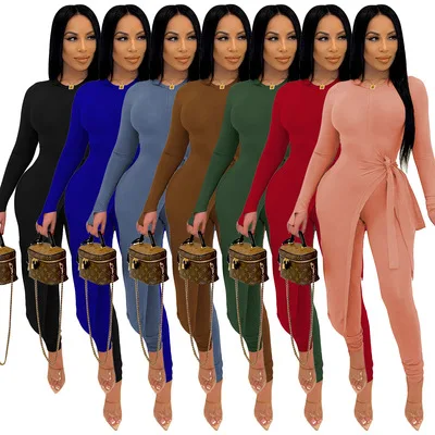 Fall Womens Two Piece Set Joggers Sexy Solid Color Pleated Long Sleeve Outfits Tall Waist Pants 3Xl Plus Size 2 Piece Set