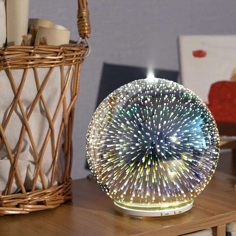 Most Popular Items 120ml 3D Glass Round Shape LED Diffuser Air Humidifier Mini Aromatherapy Diffuser