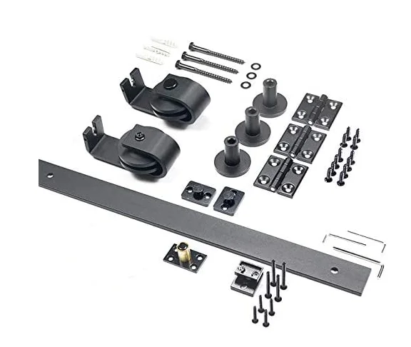 HOONE Heavy Duty Top Mounted Black Roller Bifold Door Barn Style Bi Folding Barn Door Kit for 4 Doors