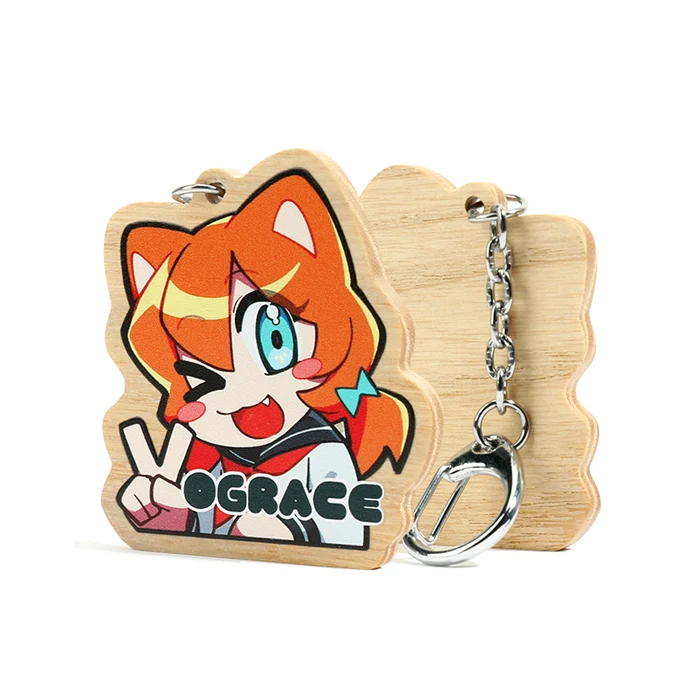 Vograce Custom Printing Wood Cute Animal Keychains Wooden