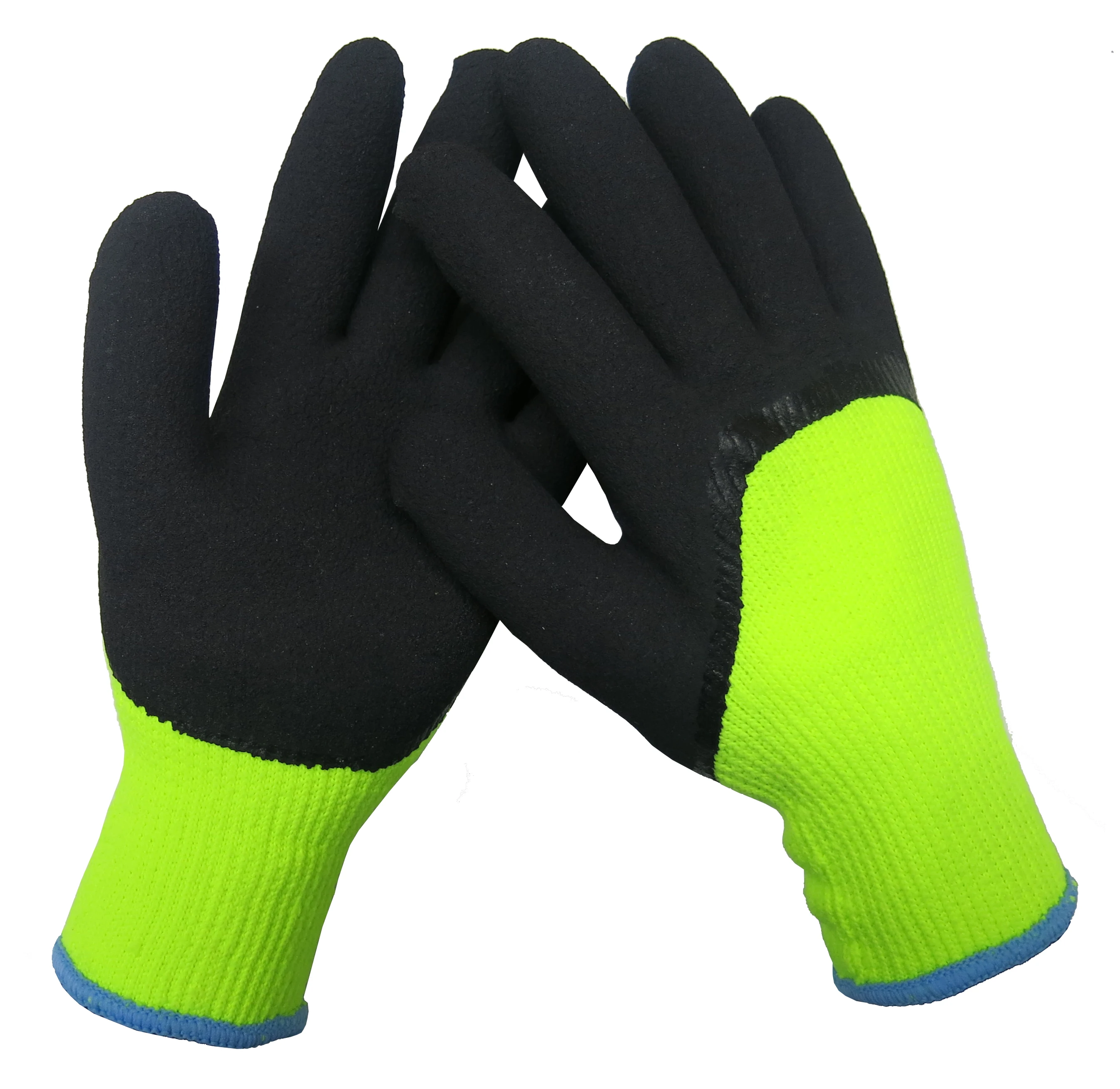 Winter Warm Insulated Crinkle Finished 3/4 Rubber Latex Coated Work Gloves Luvas Guantes Acrylic Shell Napping Terry Inner