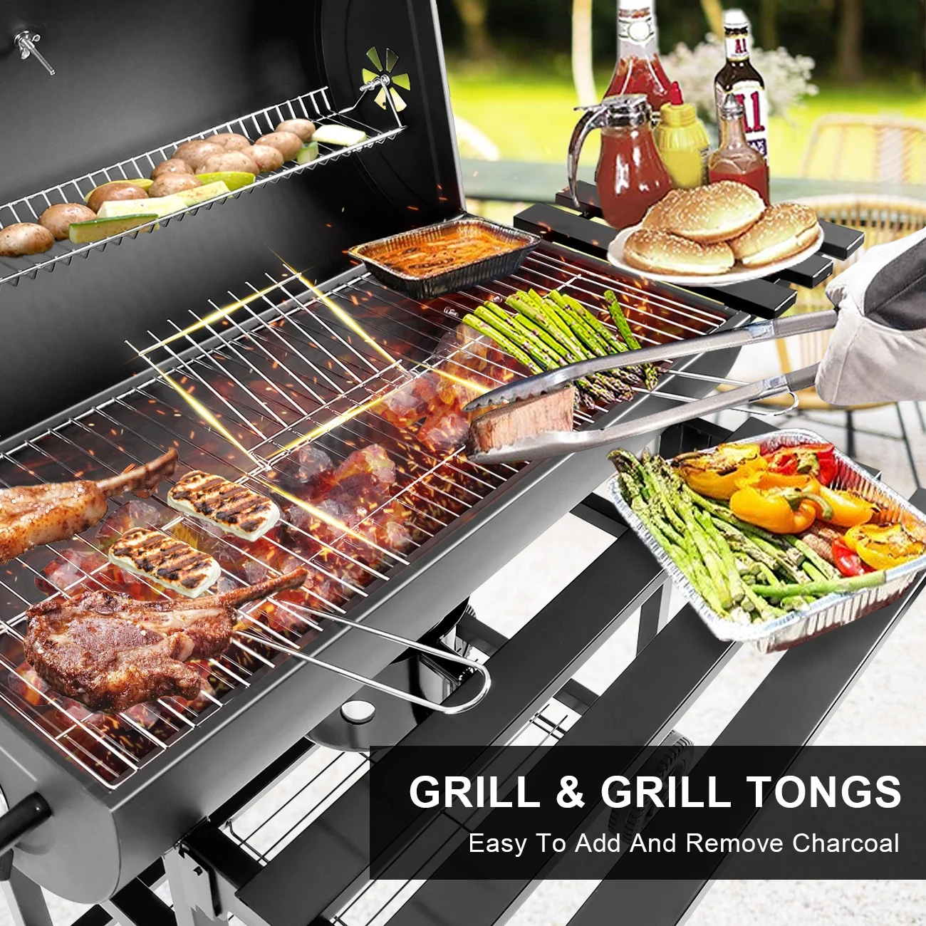 High Quality Smokeless Heavy Duty BBQ Grills Large Charcoal Grill Trolley Barbeque Smoker Rotisserie Barbecue BBQ Charcoal Grill