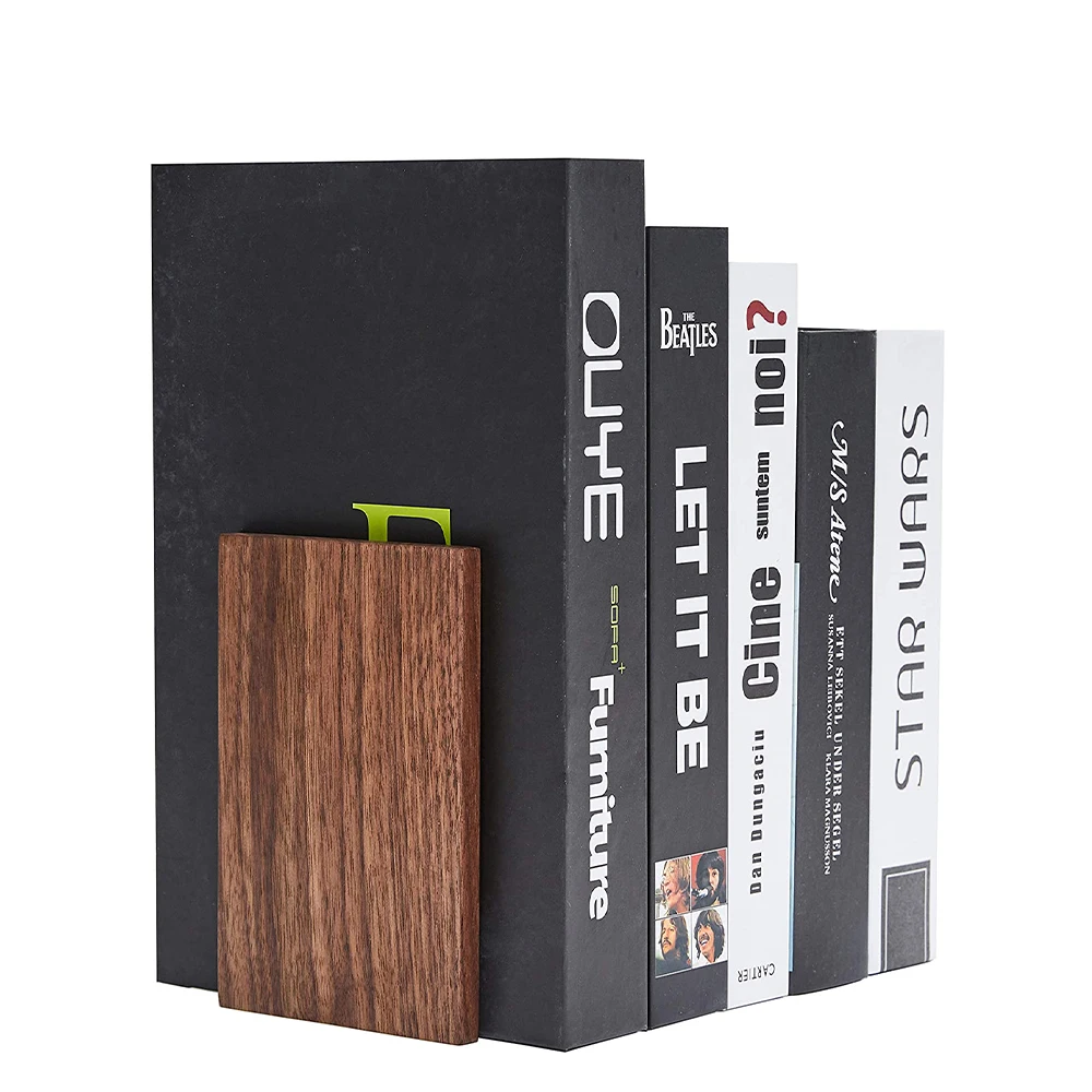 2021  Factory New Style Vintage Natural Black Walnut Non-Skid Beech Wood Office Desktop Custom Bookend
