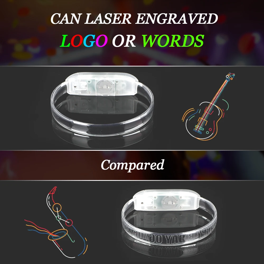 LED Light Up Sound Activated Bracelet Music Rhythmic Audio Glow Wristband Luminous Glitter Bracelet With Laser Engraved Logo
