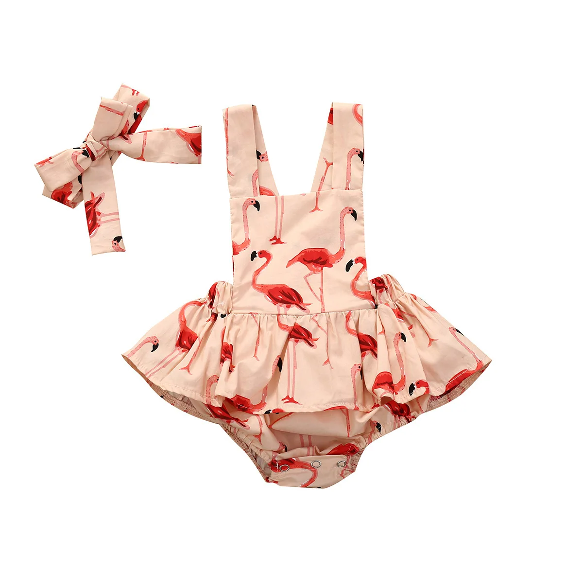 
CBX055 2021 summer baby girl romper animal cartoon Flamingo print Cotton sleeveless romper clothes with headband 