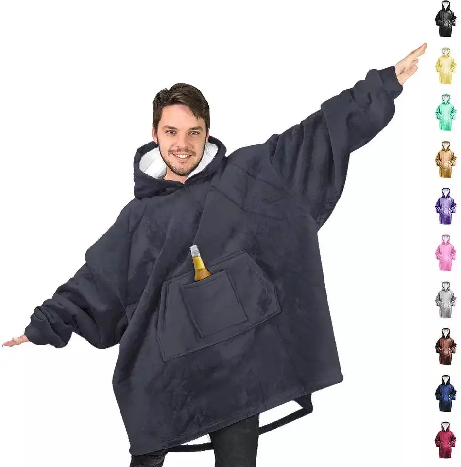 Wholesale Hot Sell Big Pocket Pullover Custom Design Soft Sherpa Fleece Oversized Sweatshirt Wearable Hoodie Blanket