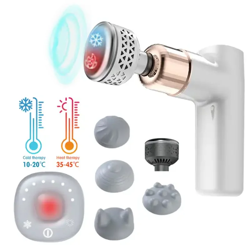 2023 News Hot And Cold Electric Impulse Massage Pistol Deep Tissue Mini Triangular Attachment head Massage Gun Hot And Cold