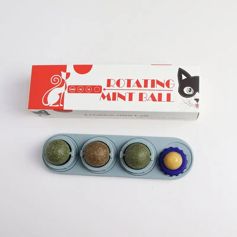 Rotated Ball Pet Treat Toys Chew Set Teething Catnip Ball Mounted Edible Ball Self-Adhesive Wall