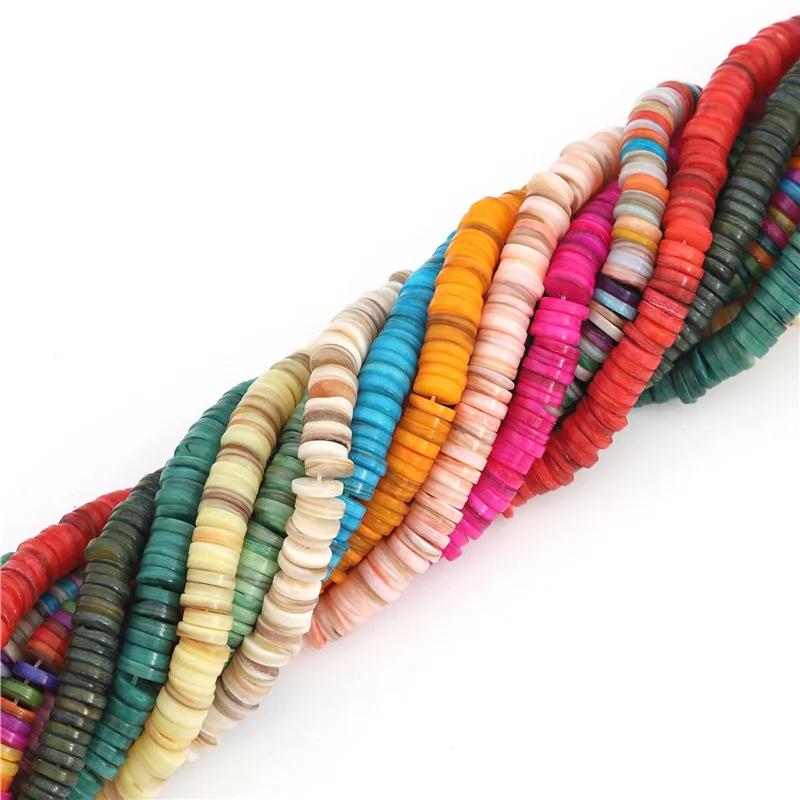 hot sale 4mm 6mm 8mm Shell Spacer Beads Shell Coin Beads colorful Freshwater Shell Beads for jewelry necklace bracelet making