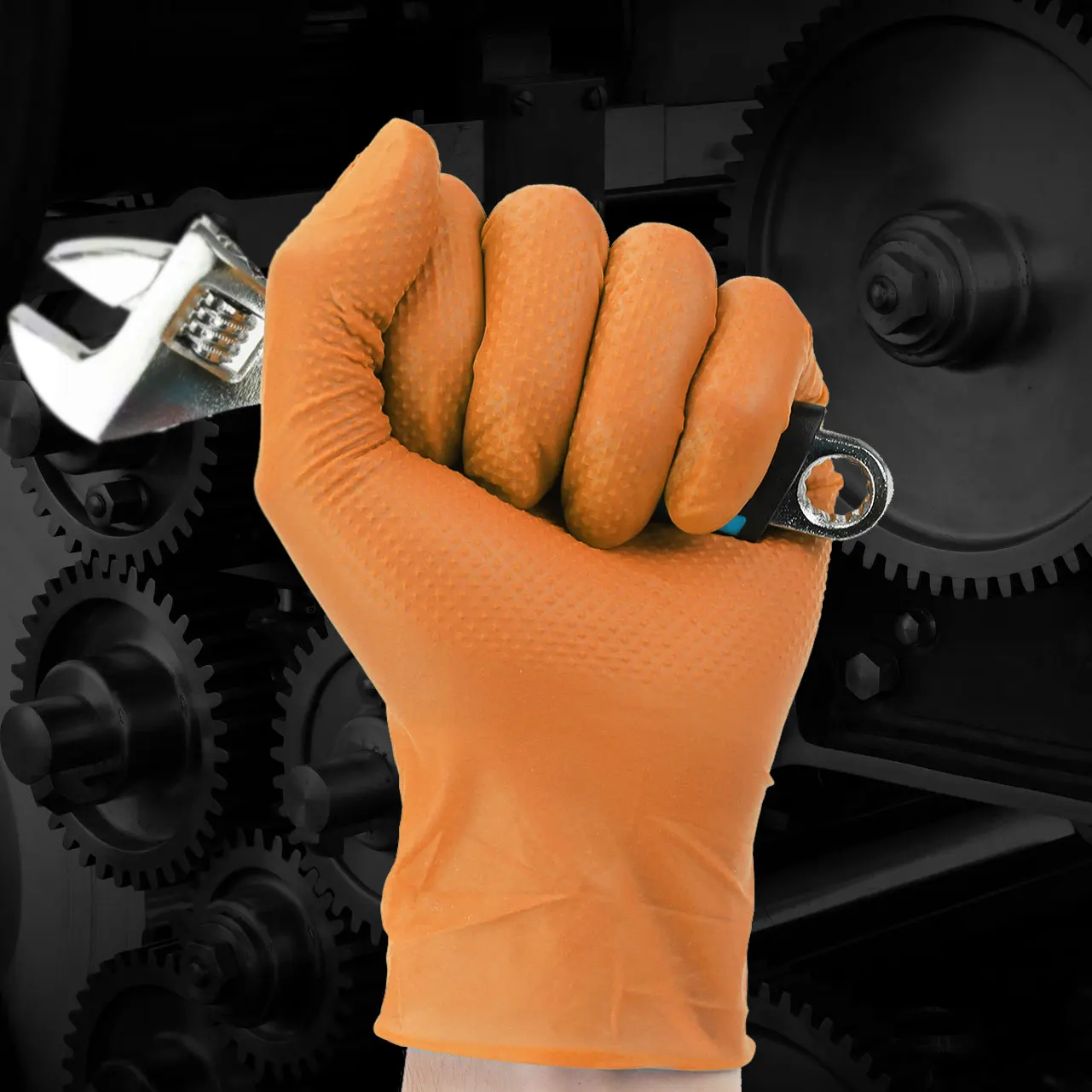 Multifunction Diamond Nitrile Anti-Slip Orange Safety Hand Protective Gloves For Heavy Duty