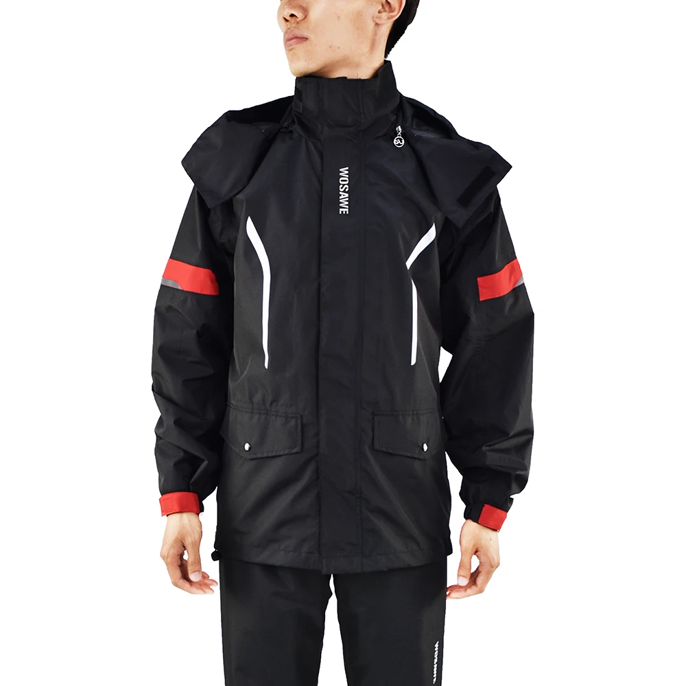 WOSAWE  Waterproof Cycling Rain Jackets High Quality Black Waterproof Customized Quick-Drying Rain Coat