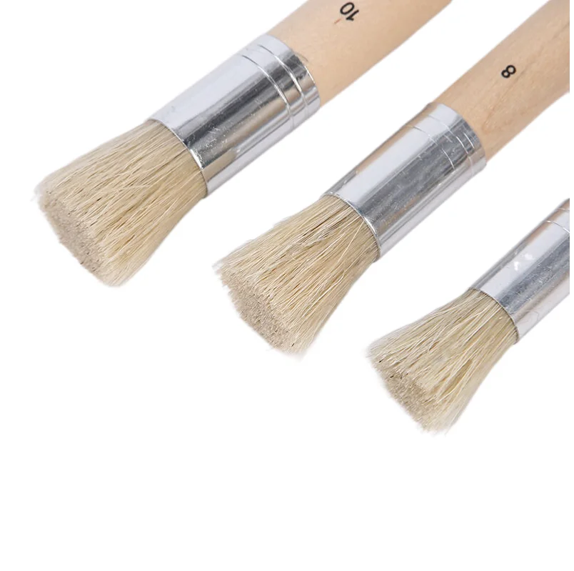 Keep Smiling 3pcs Round Bristle Wooden Handle Watercolor Acrylic Paint Oil Painting Flat Paint Brush For Kids For Beginner