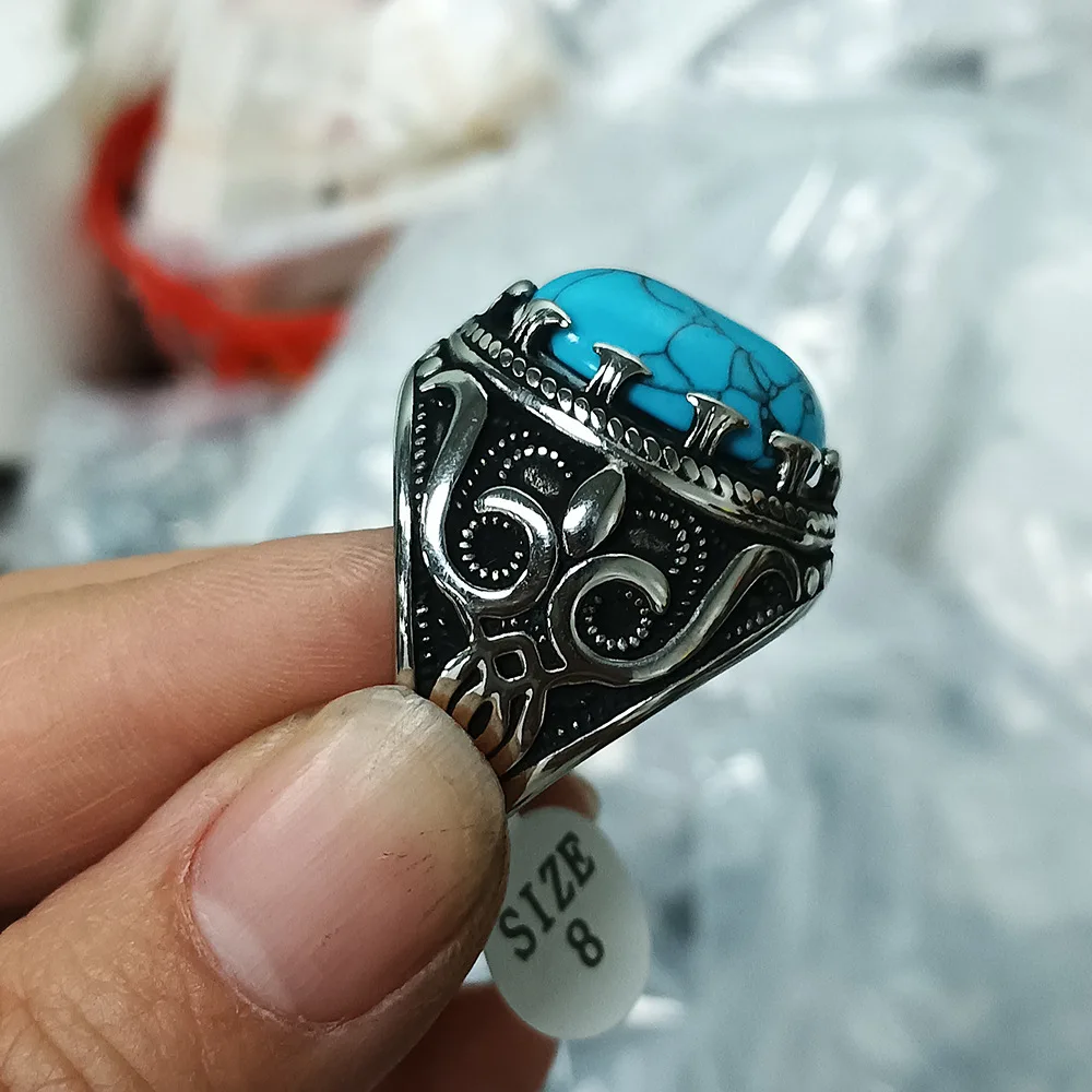 Wholesale Stainless Steel Tiger Eye Ring For Men Gold Plated Tiger Eye Stone Ring Turquoise Man Ring