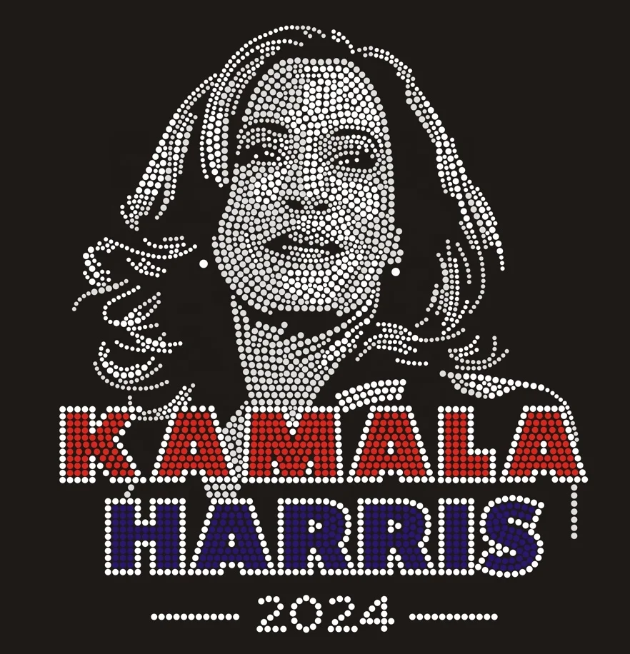 New Arrival Custom Wholesale Fashion Rhinestone Heat Press Design Large kamala Harris Iron On Rhinestone Transfer for T Shirts