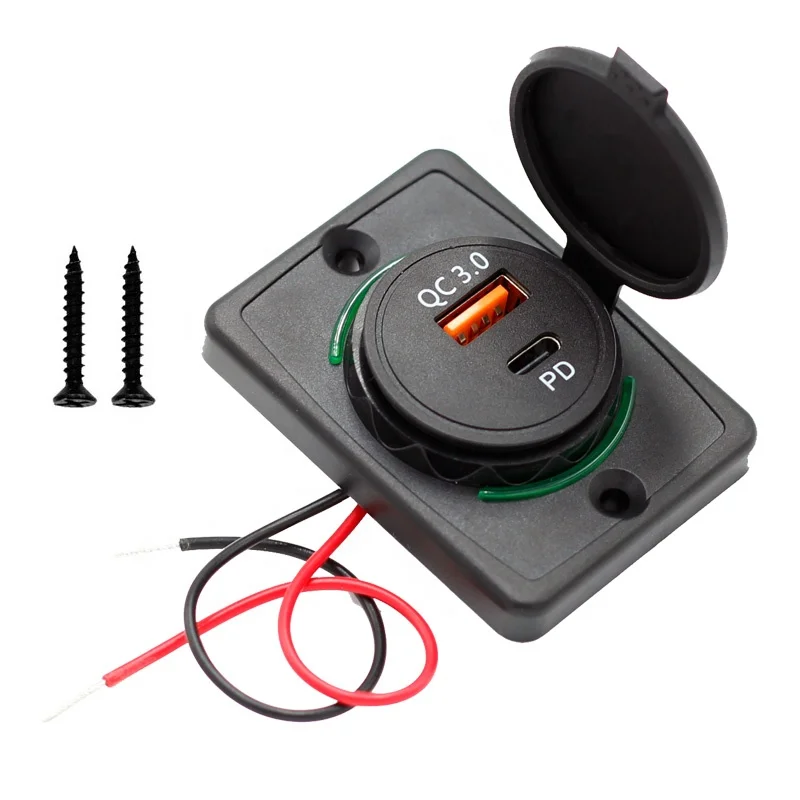 DC 12V 24V Panel Surface Mount 48W Dual  Type C PD  QC 3.0 USB Port Bus Socket Car Charger Socket