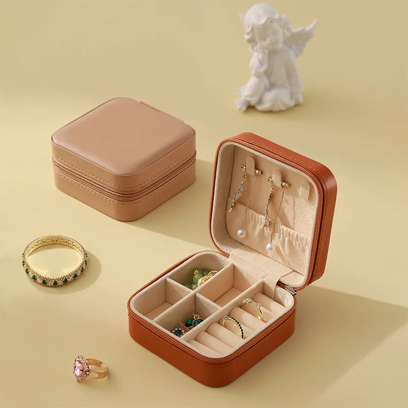 PU Leather Portable Jewelry Gift Box Travel Jewelry Earrings Bracelet Necklace Ring Box Small Women Storage Custom Packaging Box