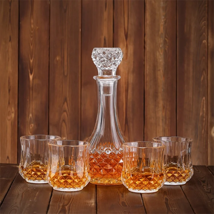 4 Liquor Glasses With Glass Decanter Set Whiskey Decanter Set