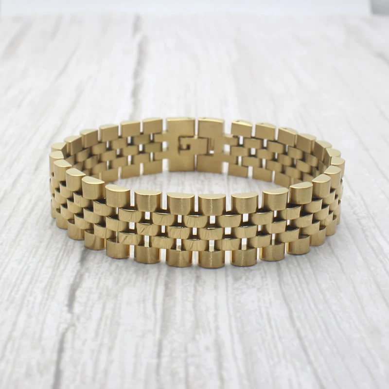 Wholesale Gold Plated 15mm men Stainless Steel link Watch Band Style  bracelet
