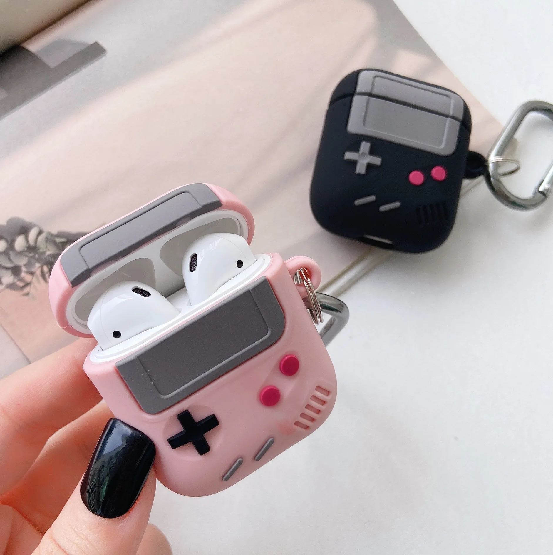 For Airpods 1 2 Pro Silicone Case Funny Retro Game Console Design Carabiner Keychain For Airpods 3