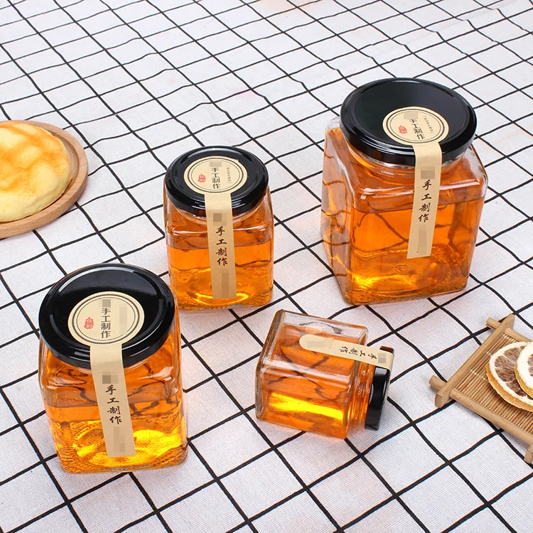 Wholesale Empty Square Glass Jars for Honey Jams 200ML 380ML 500ML Pickle Jars Reusable Airtight Glass Food Storage Jar with Lid