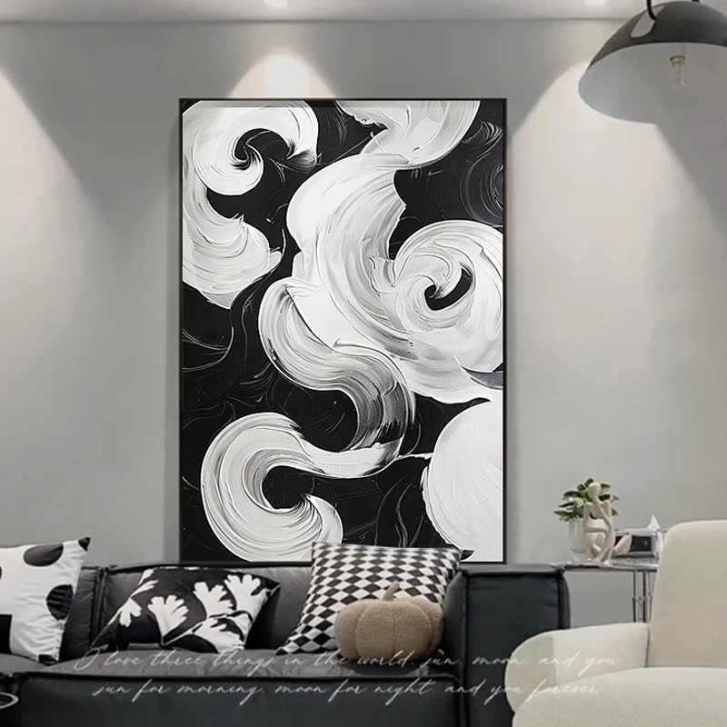 Black and white minimalist living room decoration painting modern simple abstract sofa background wall painting