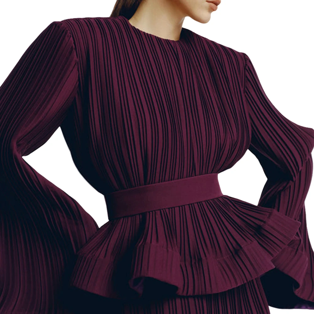 TWOTWINSTYLE Осень-Зима Новая Модная элегантная французская мода Повседневный винно-красный комплект из двух частей с оборками и юбкой высокой талией