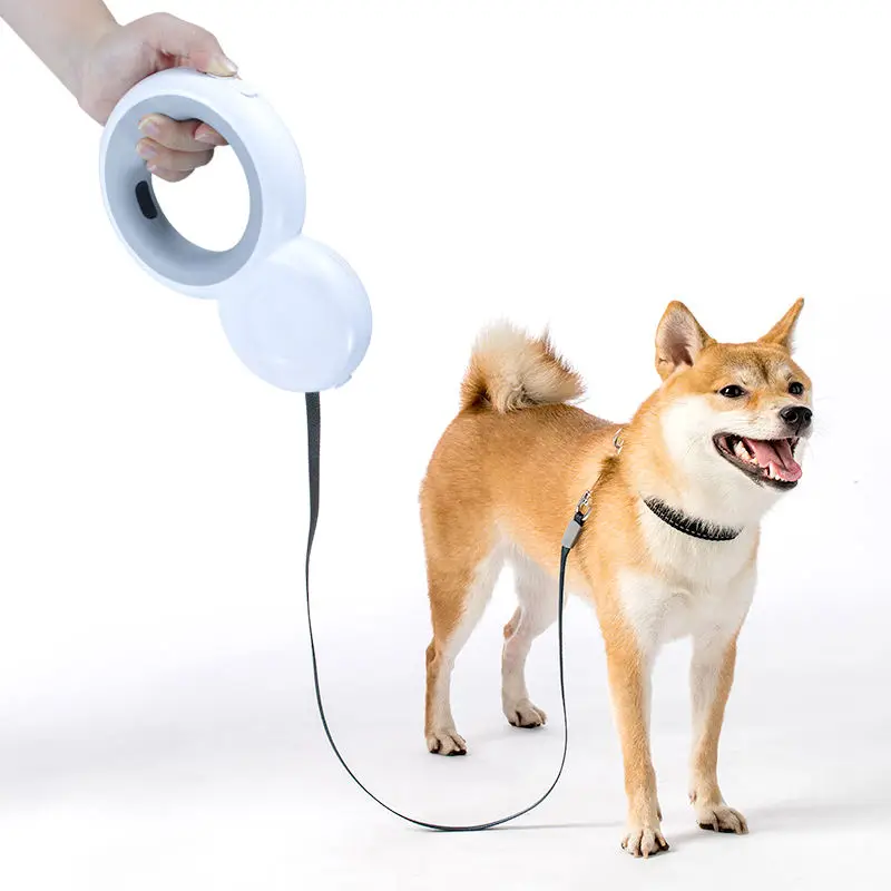 Outdoor retractable pet dog leash Led light roulette wheel and garbage bag leash automatic pet walking leash