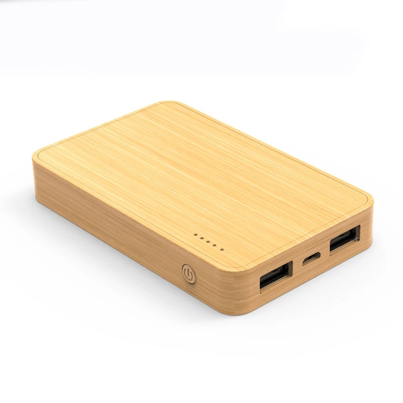Wholesale print logo mobile charger fast charging waterproof slim bamboo 5000mah gift wooden wireless power bank set