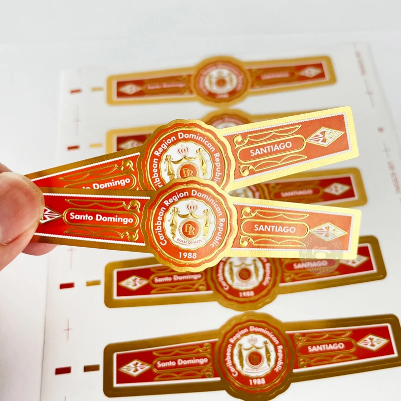Custom High Quality Cigar Ring Sticker Labels Gold Foil Stamping Embossed Cigar Band Label