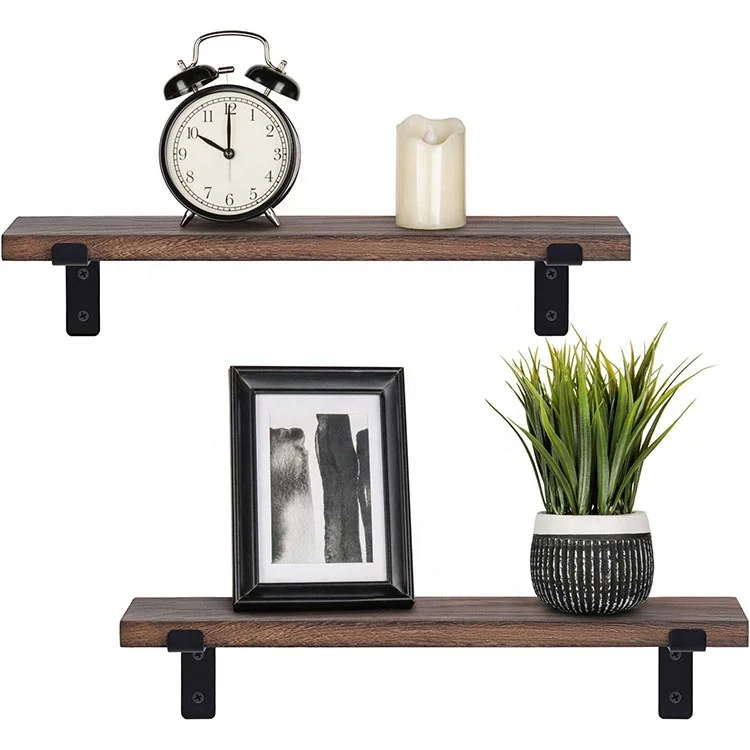 Amazon hot selling wood shelf Country style modern wall mounted shelves with lip support Suitable for home deco 2-piece set