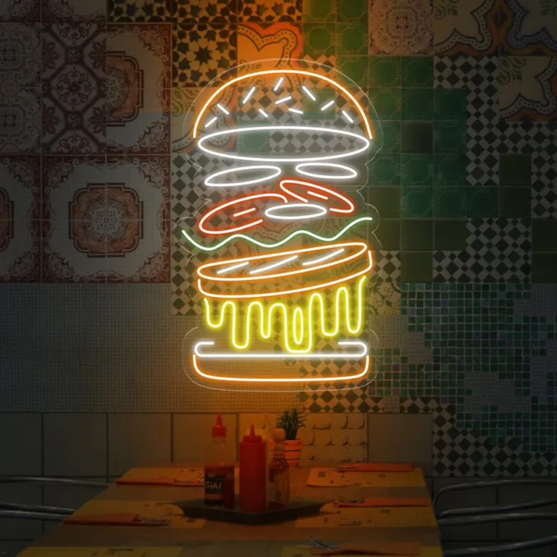 Burger neon logo signage for business led light 3d Letter Sign led custom neon sign