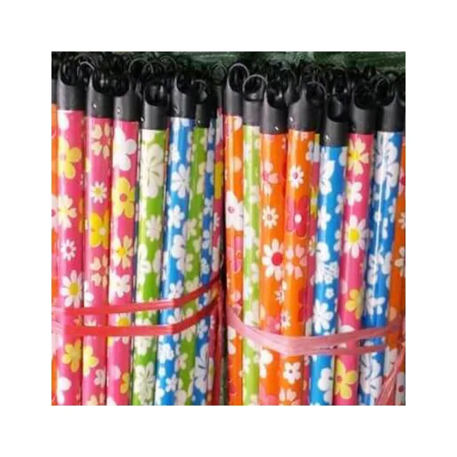 120cm length wood mop stick broom handle high quality wooden broom stick flower design PVC coating italian thread broom handle