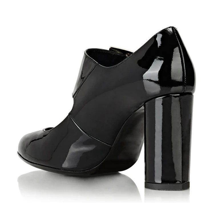 New style luxury loafer black leather and striped upper buckle strap pointed toe chunky high heel women mary jane pumps shoes