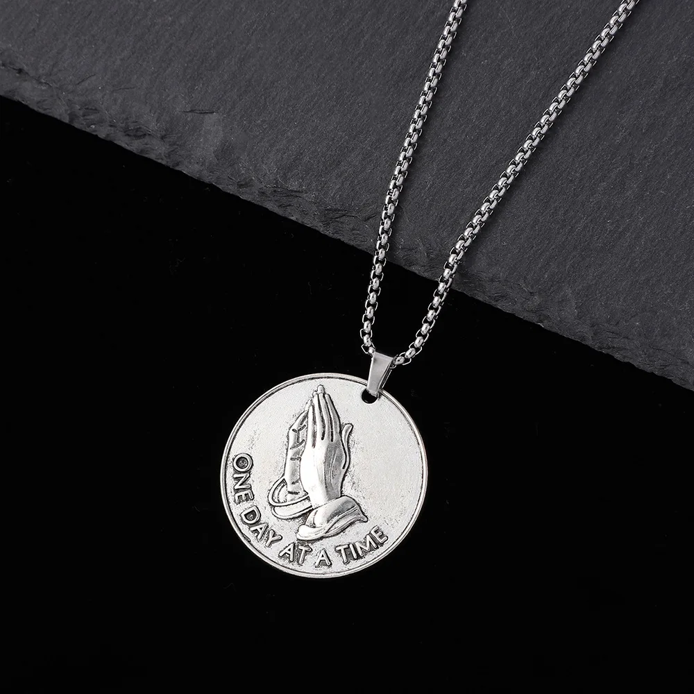 Black Custom Necklace Writing Jewelry Vintage Men Hip Hop Pendants Stainless Steel Punk Pendants