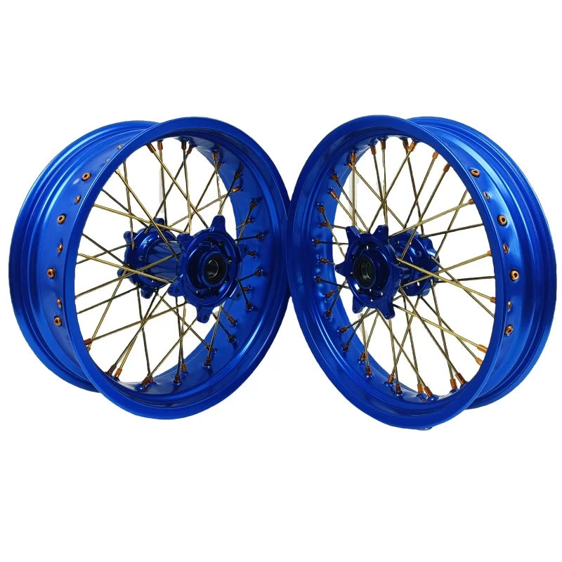 KTM EXC/SXF 250/450 New Trend Dirt BIke Supermoto Wheelset With Aluminum Alloy With Blue Rims And Blue Hubs Gold Spokes