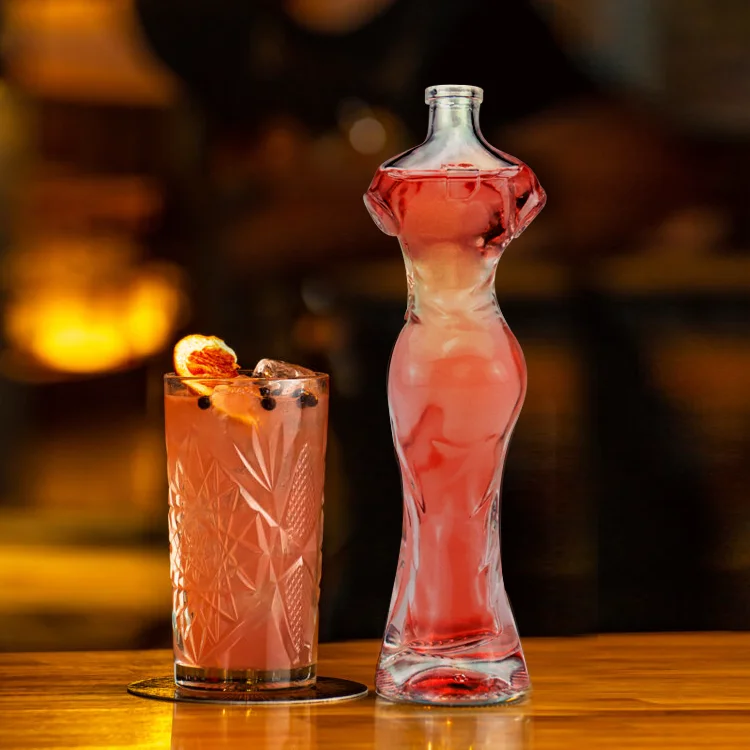 Wholesale custom unique vodka bottle printing brand liquor tequila glass bottle with Beauty Shape