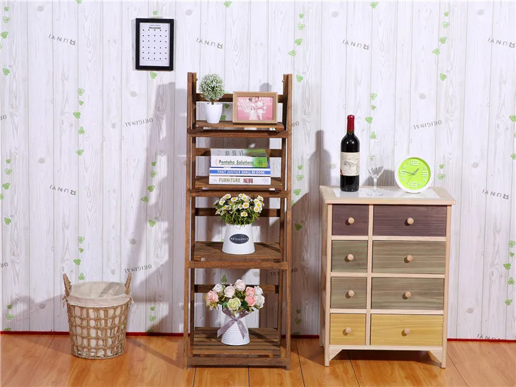 Factory Cheap Vintage Plant Display Rack 3 Tiered Adjustable Wood Bookshelf