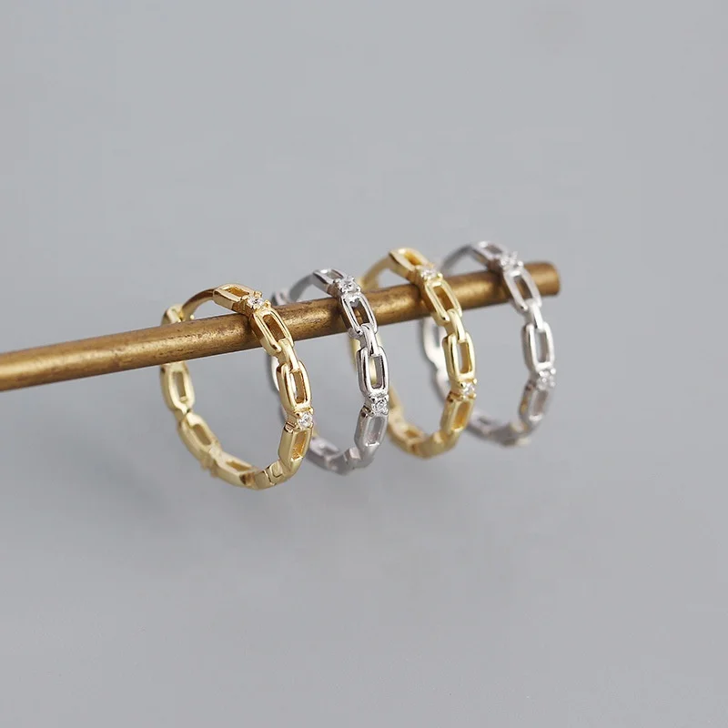 925 sterling silver jewelry  rope double stud dangle cuban chain link ear cuff 18k gold vermeil hoop earring