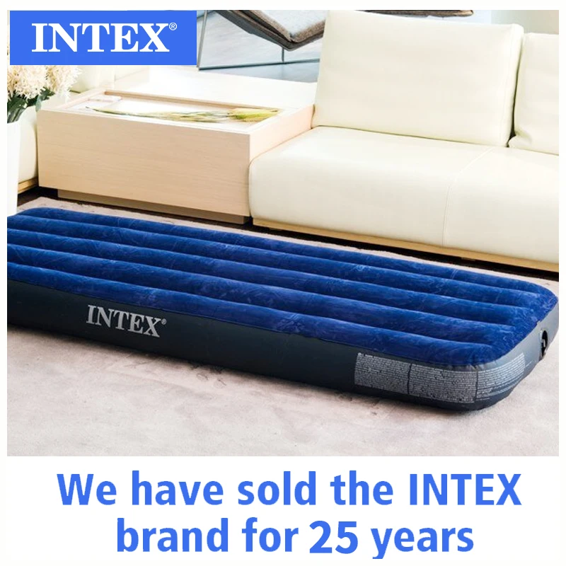 INTEX 64756 домашний простой Прочный надувной матрас с голубым флокированием для