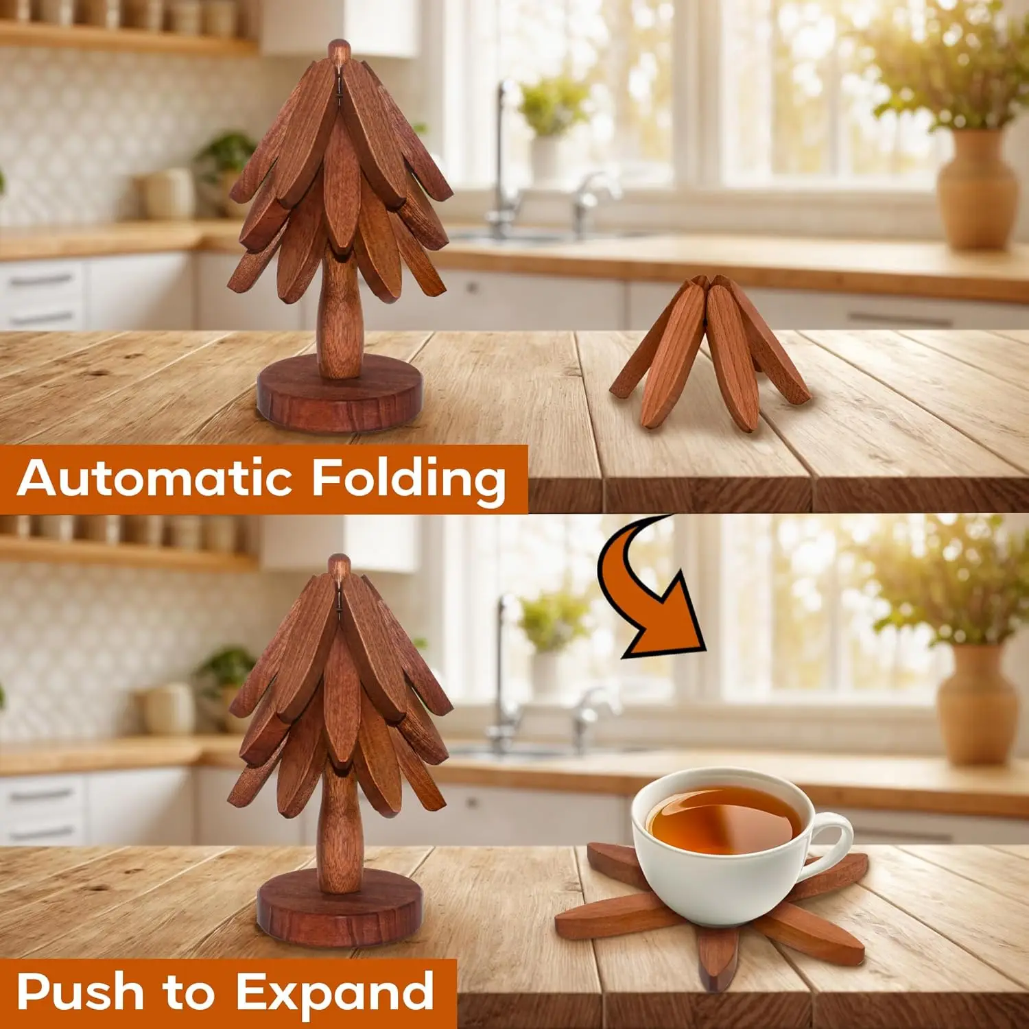 Factory Custom High quality Tree Coasters Wooden Trivet Set  for Hot Dishes Pot Bowl