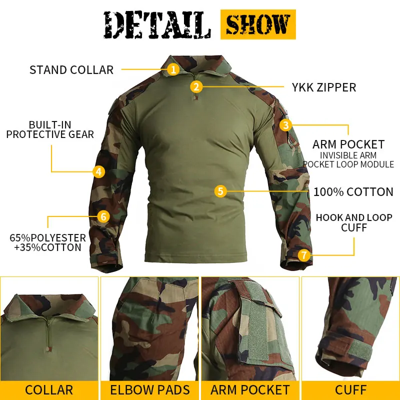 Emersongear G3 Camouflage Military Tactical Uniforms Multicam Outdoor Training Combat Army Tactical Shirts Pants Suit