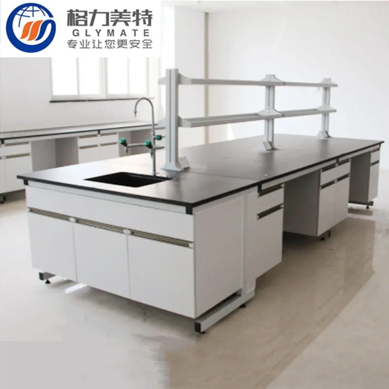 Chemical Laboratory Work Bench Lab Furniture Laboratory Workstation With Reagent Shelf And Sink