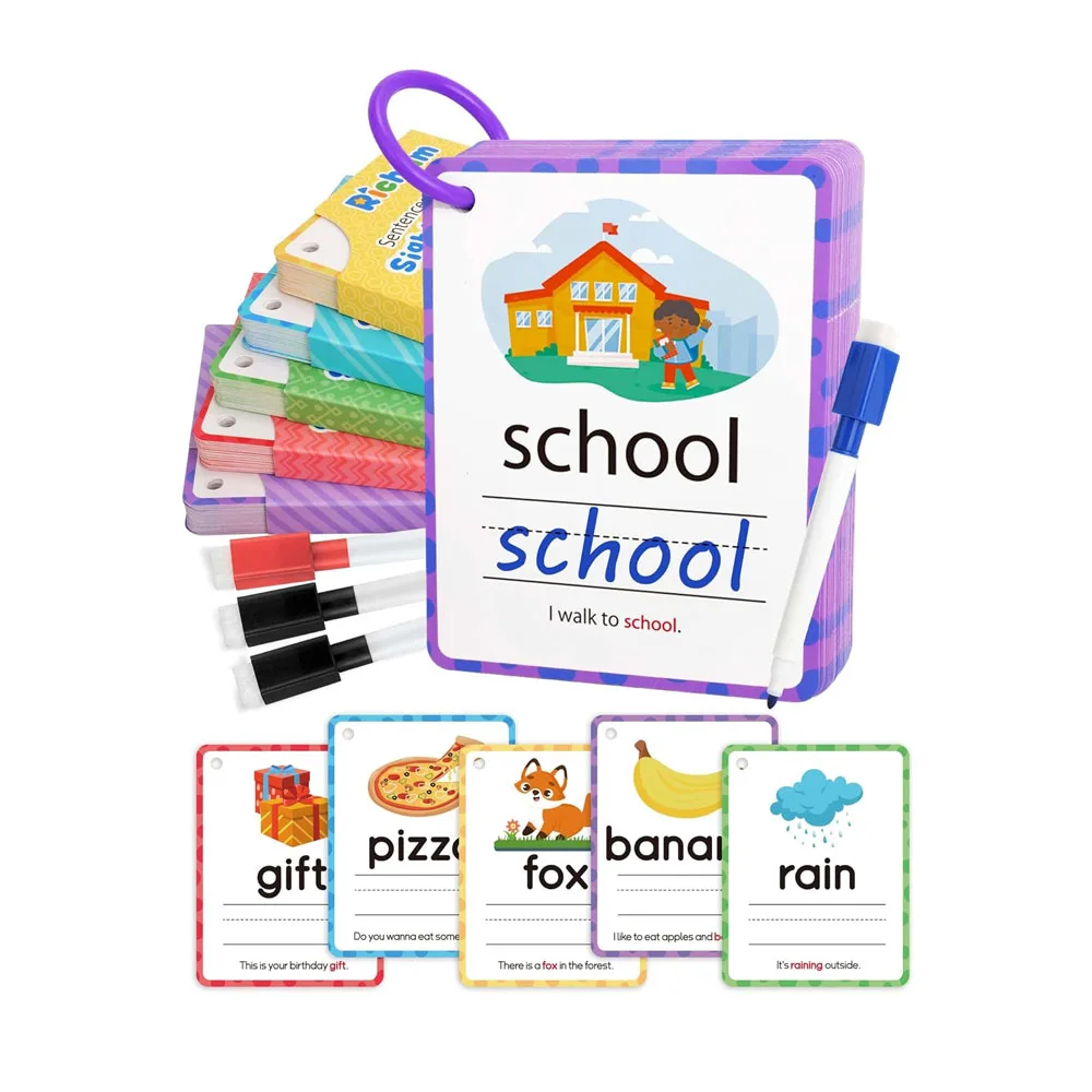 Early Learning Phonics Flash Cards Erasable Vocabulary Flash Cards Custom Printed With Ring