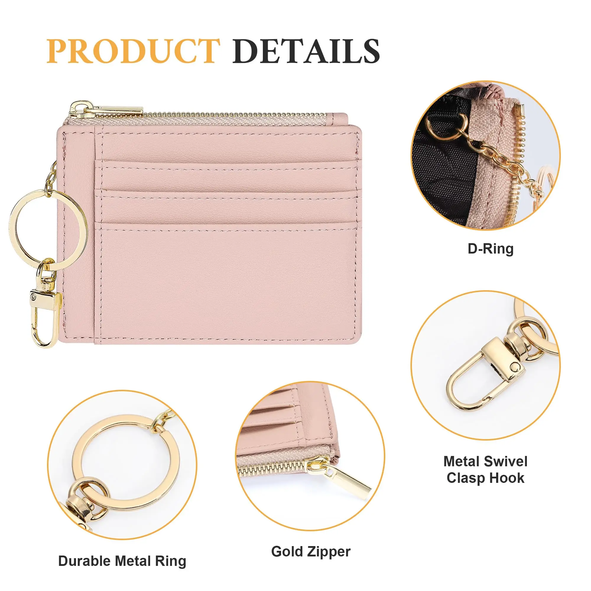 BSCI Women business Slim RFID Microfiber Leather Customized Card Holder Wallet With Keychain