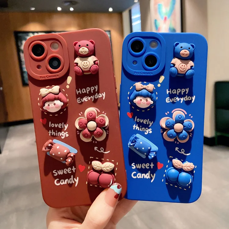 Luxury cute cartoon anime bear design 3D cell phone case cover for iphone 6 7 8 plus x xr xsmax 11 12 13 pro max