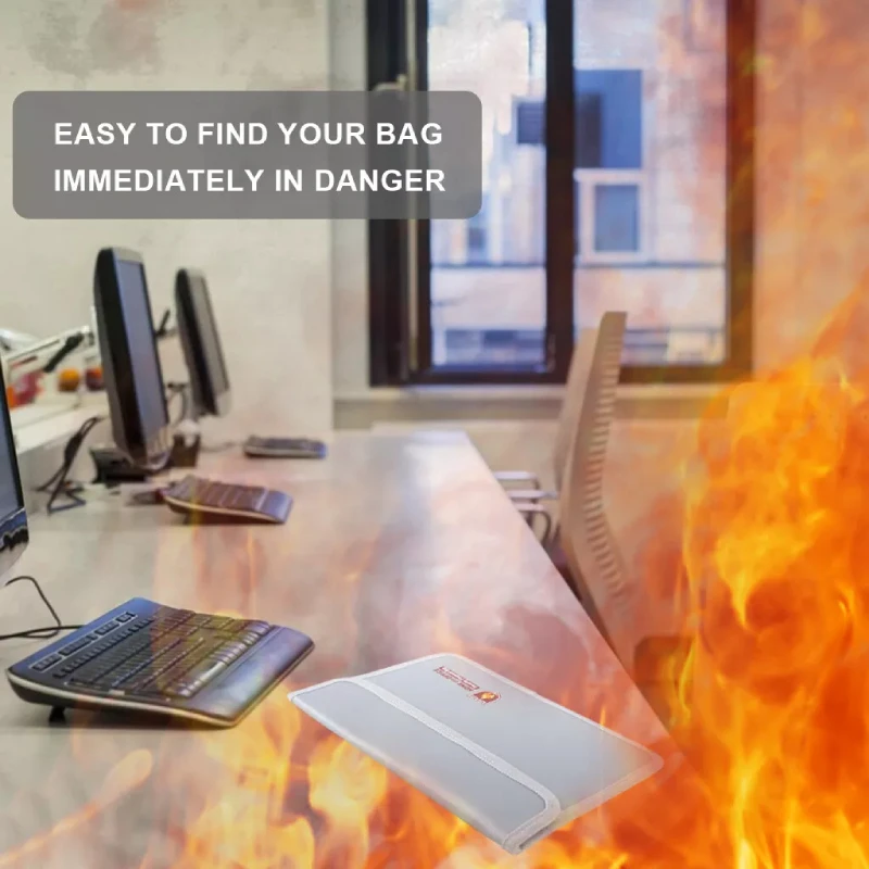 Fireproof Waterproof Two-Pocket Document Bag Zippers Secure Valuables Storage Pouch Cash File Fire Resistant Money Security