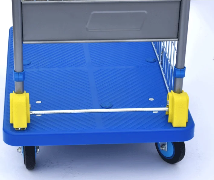 Good Price Foldable Platform Trolley Hand Truck Heavy Duty Plastic Dolly with Wire Mesh Handcart Basket Dolly