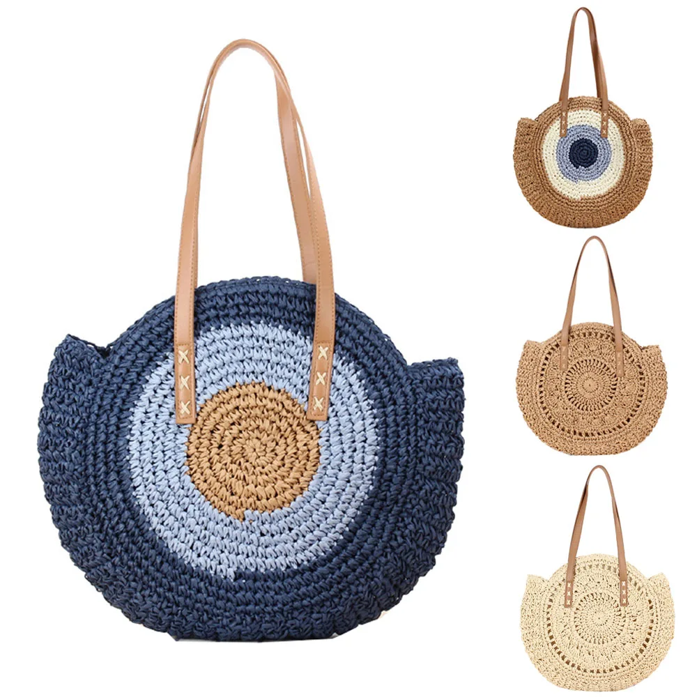 2022 New Product Women Crochet Big Round Eco-friendly Straw Paper Fringes Beach Bag Straw Women Handbags