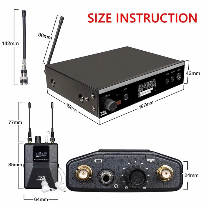 TKG 566-590mhz wireless stereo psm300 in ear monitor system
